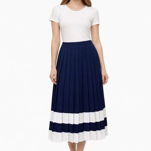 Vtg Navy Blue White Pleated Skirt Small Waist 26 Preppy Coquette Nautical Modest